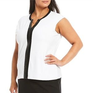 Calvin Klein Faux Leather Trim Sleeveless Top w/Chain Accent Size 1XL